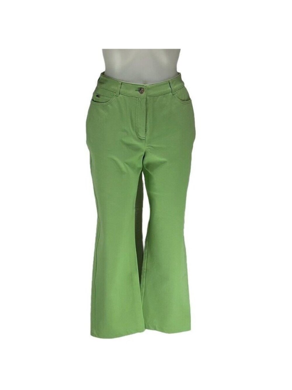 St. John Sport By Marie Gray Green Wide-Leg Stretch Pants Womens Size 4 Cotton/S